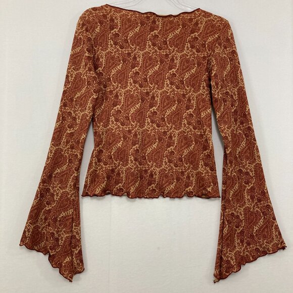 M Heart M size Medium Boho Criss Cross Flare Sleeve Stretch Top Y2K Festival - Picture 9 of 11